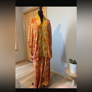 Vibrant Orange and Yellow Patterned Kaftan and Pants